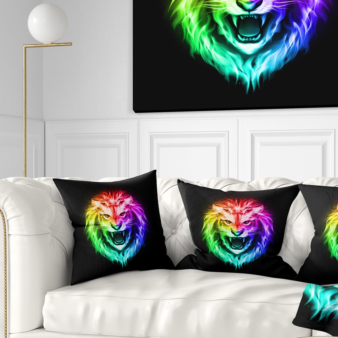 Designart Colorful Fire Lion - Animal Throw Pillow - 18x18