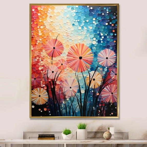 Designart "Colorful Fireworks Charm Pointillism II" Fireworks Floater Framed Canvas Print