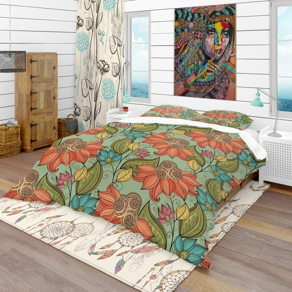 Designart 'Colorful Floral Pattern' Bohemian & Eclectic Duvet Cover Set