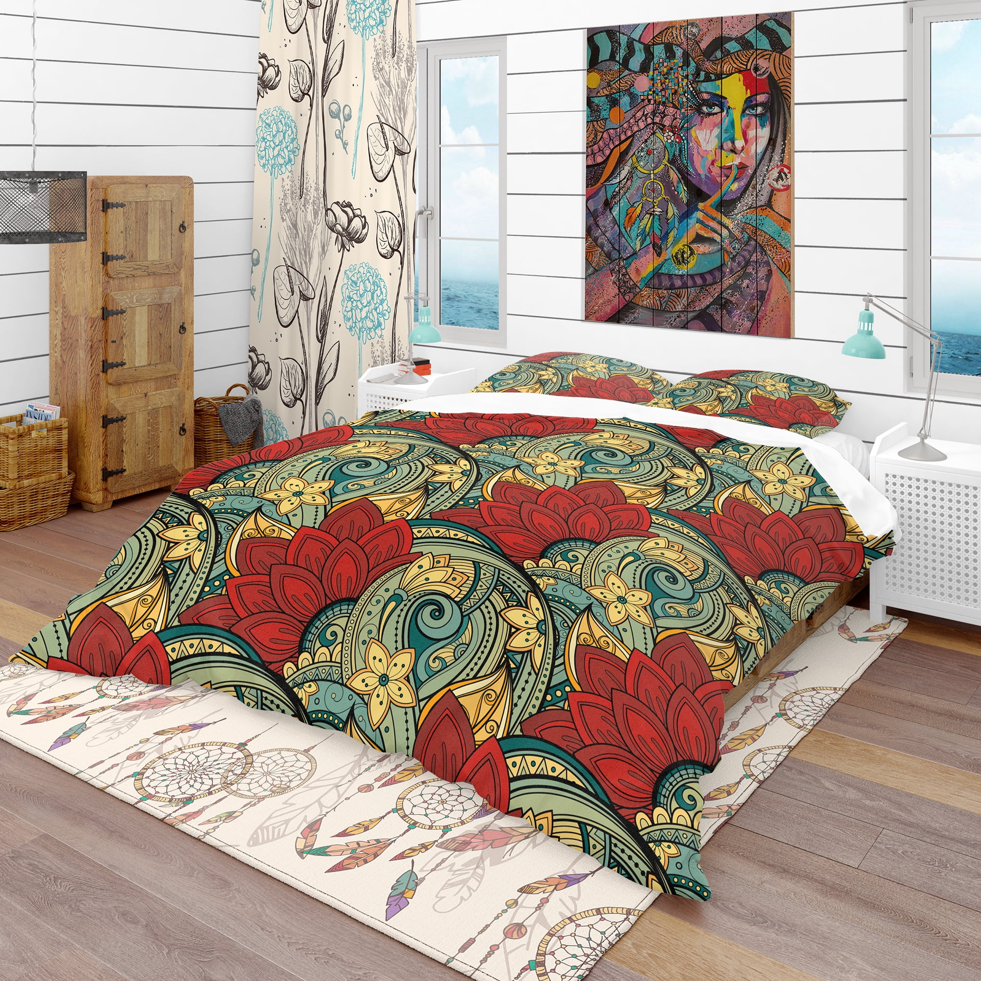 Designart 'Colorful Floral Pattern' Bohemian & Eclectic Duvet Cover Set