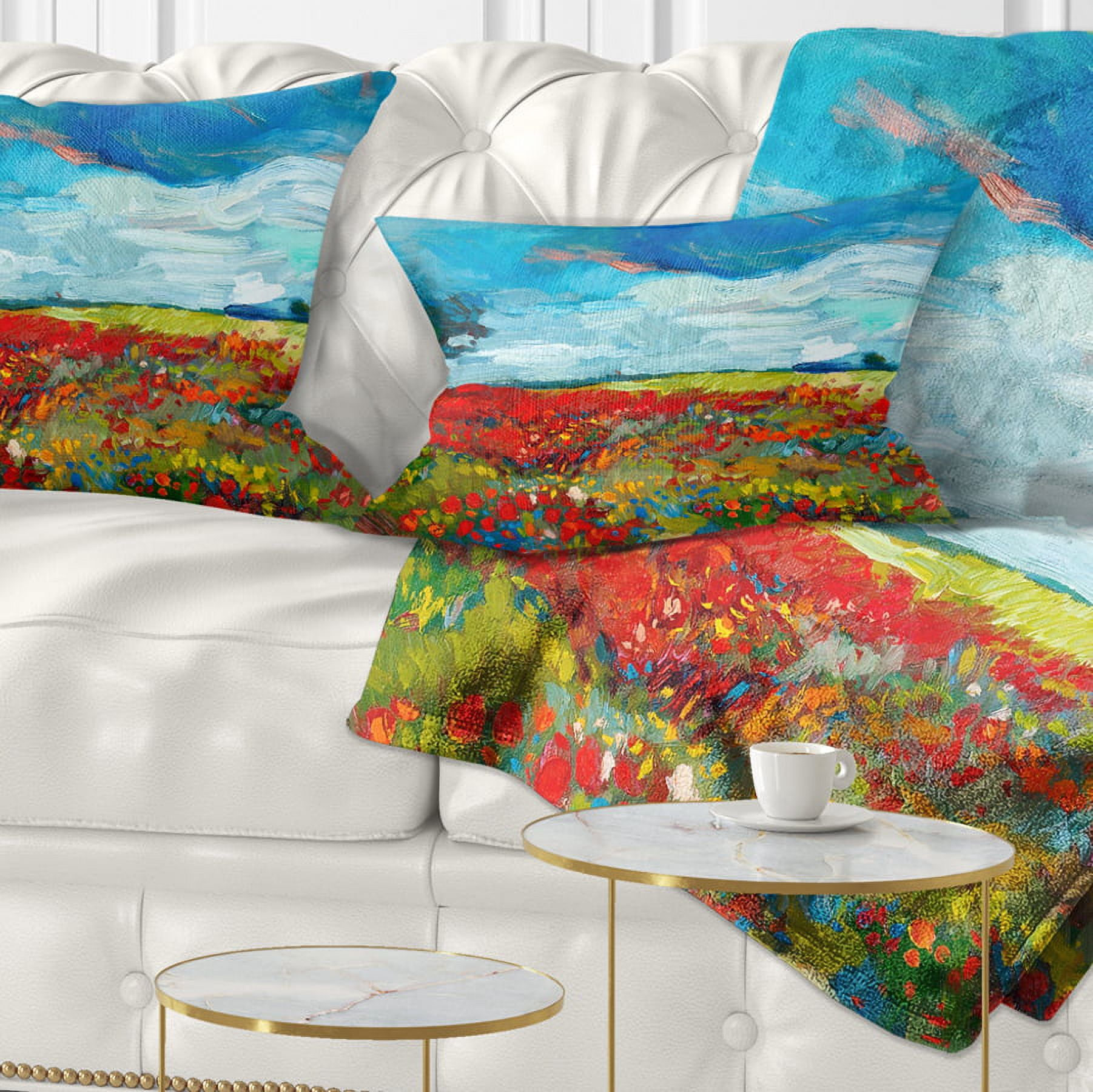 Designart Colorful Flower Fields - Landscape Painting Throw Pillow - 12x20