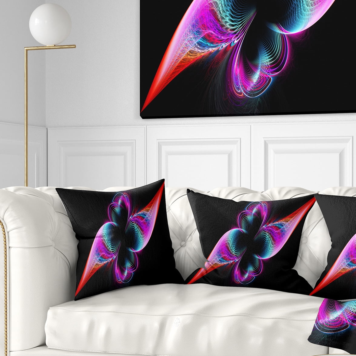 Designart Colorful Flower Fractal Rainbow - Abstract Throw Pillow - 18x18