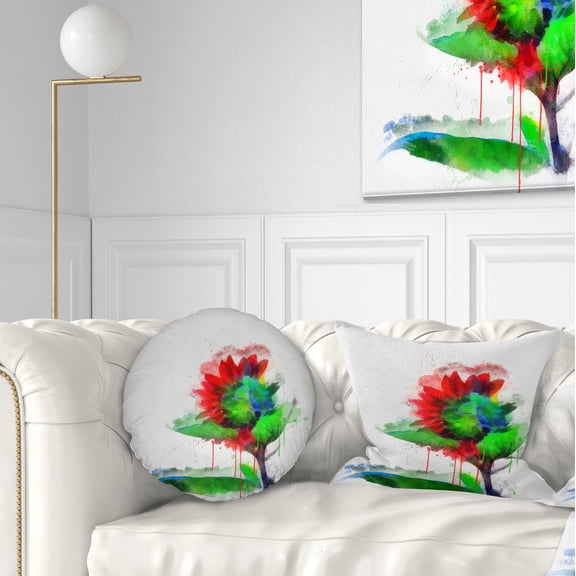 Designart Colorful Flower Stem with Splashes - Floral Throw Pillow - 12x20
