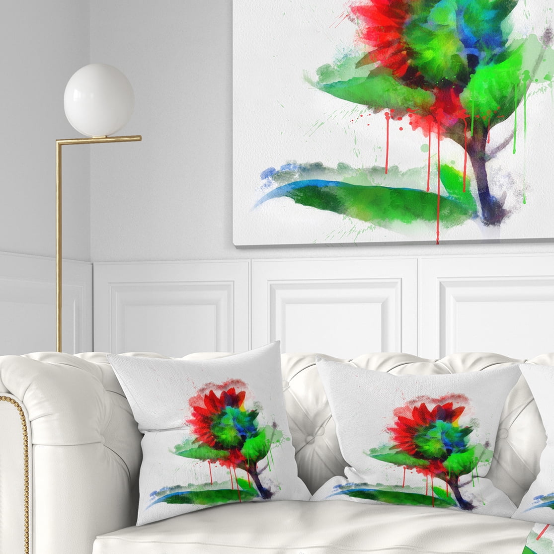 Designart Colorful Flower Stem with Splashes - Floral Throw Pillow - 18x18