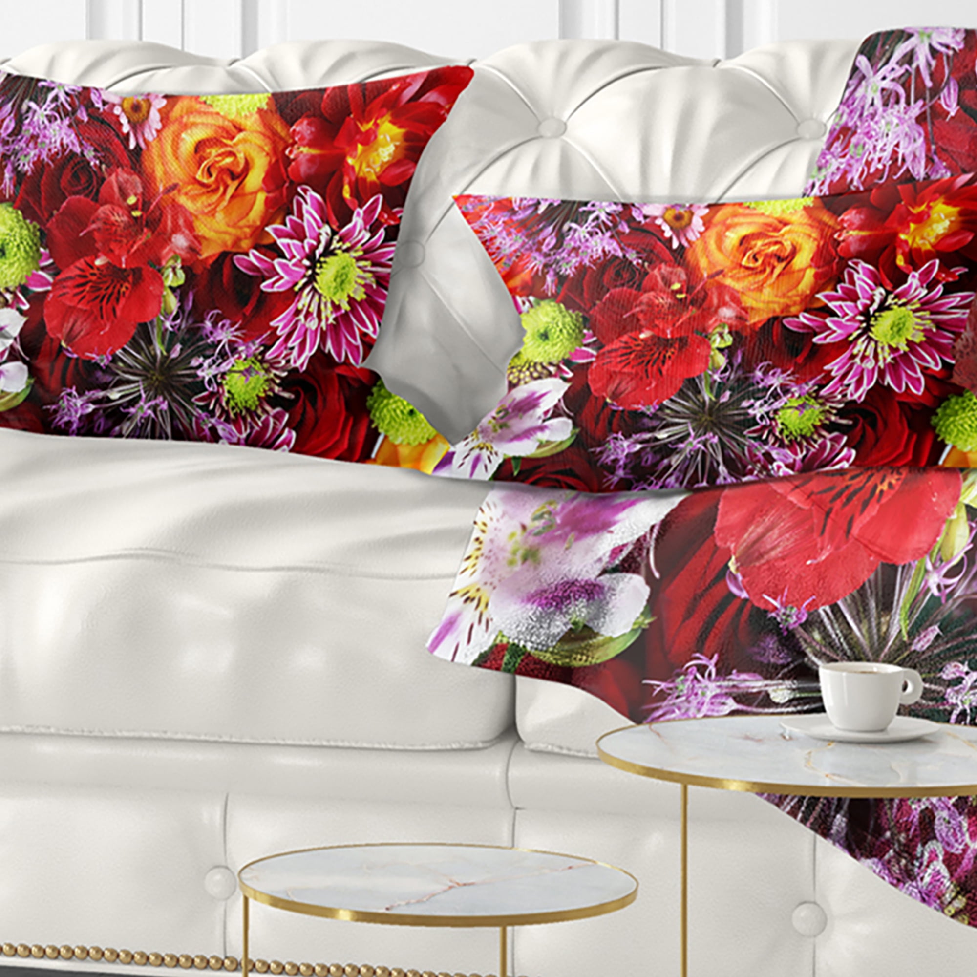 Designart Colorful Flowers Background - Floral Throw Pillow - 12x20