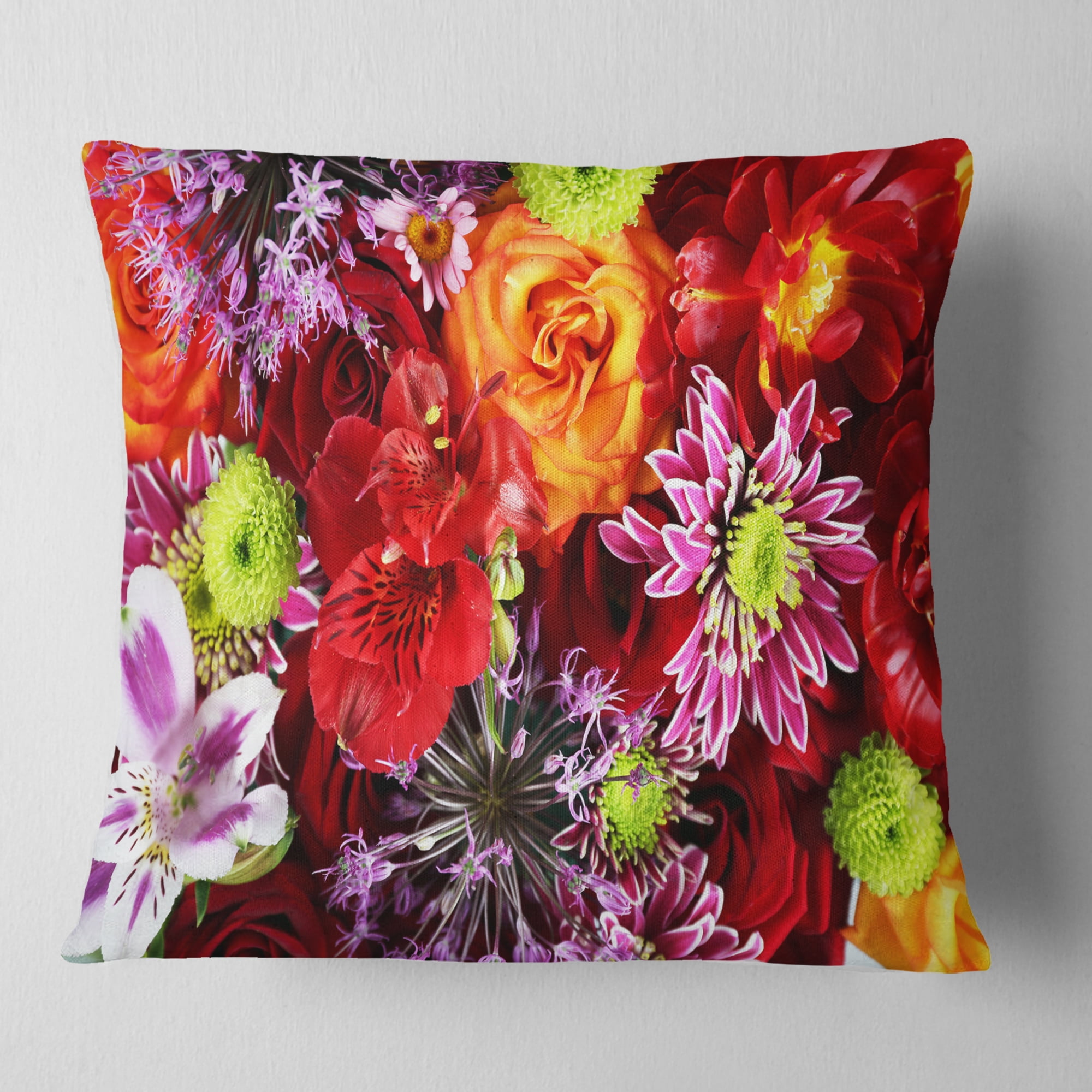 Designart Colorful Flowers Background - Floral Throw Pillow - 16x16