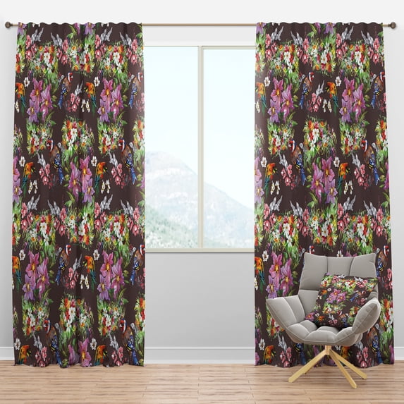 Designart 'Colorful Flowers and Birds' Floral Blackout Curtain Panel
