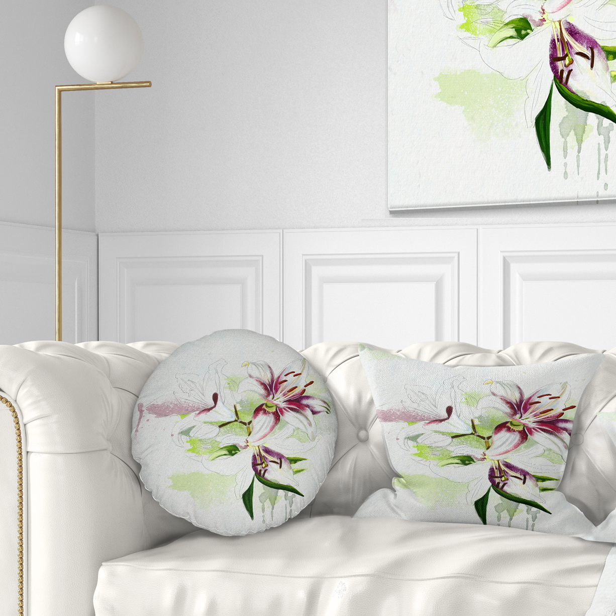 Designart Colorful Flowers with Color Splashes - Floral Throw Pillow - 12x20