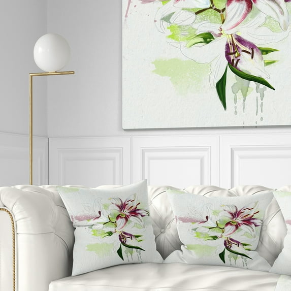 Designart Colorful Flowers with Color Splashes - Floral Throw Pillow - 16x16