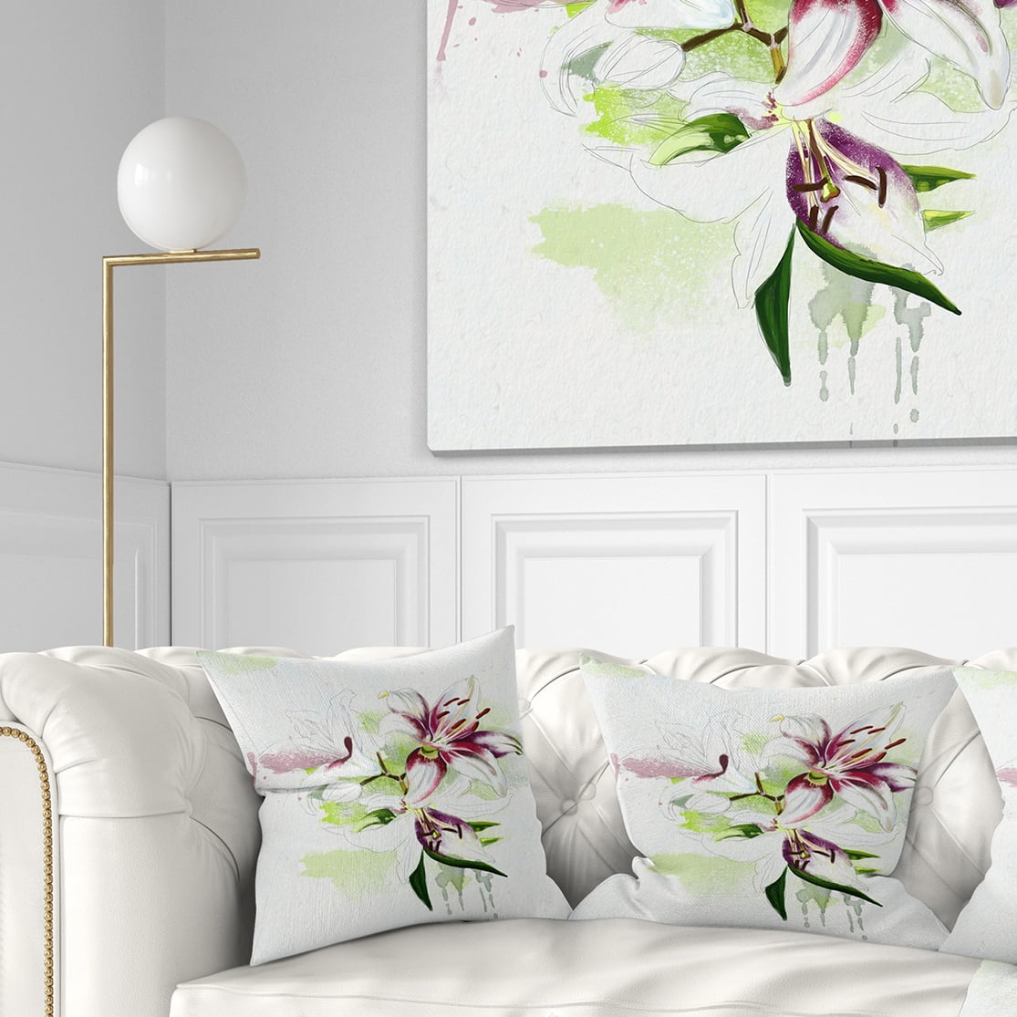 Designart Colorful Flowers with Color Splashes - Floral Throw Pillow - 18x18