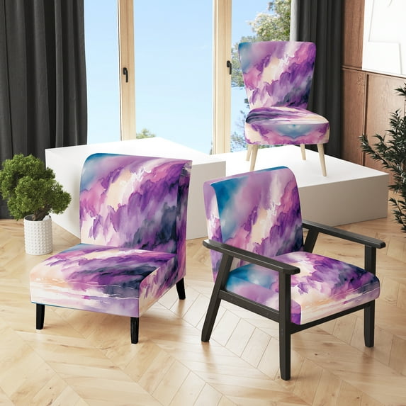 Designart "Colorful Fluid Ombre" Upholstered Modern & Contemporary Accent Chair and Abstract Liquid Ink Arm Chair - Multiple Color & Pattern