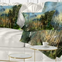 Designart Colorful Forest Watercolor - Landscape Painting Throw Pillow - 12x20