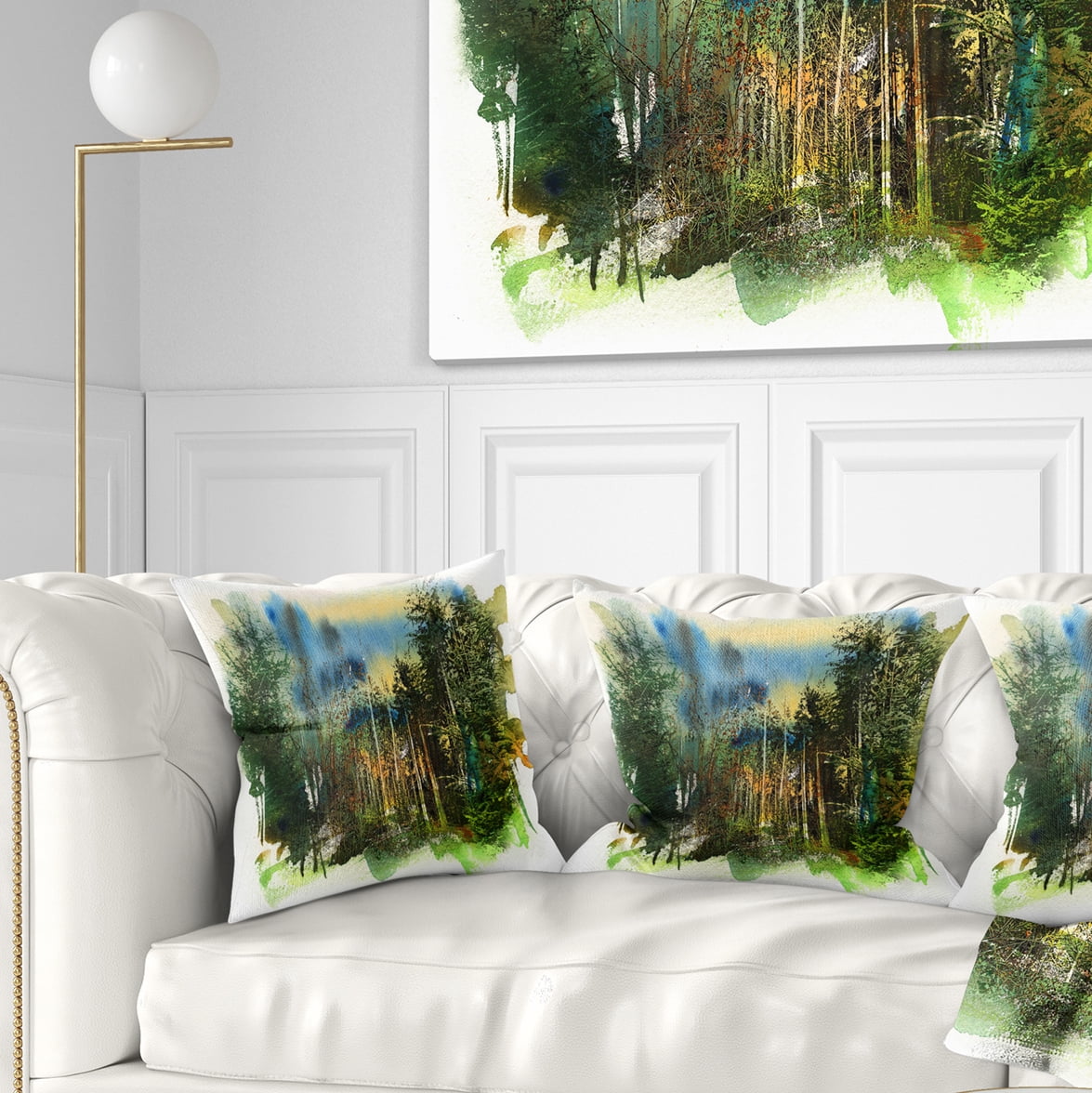 Designart Colorful Forest Watercolor - Landscape Painting Throw Pillow - 18x18