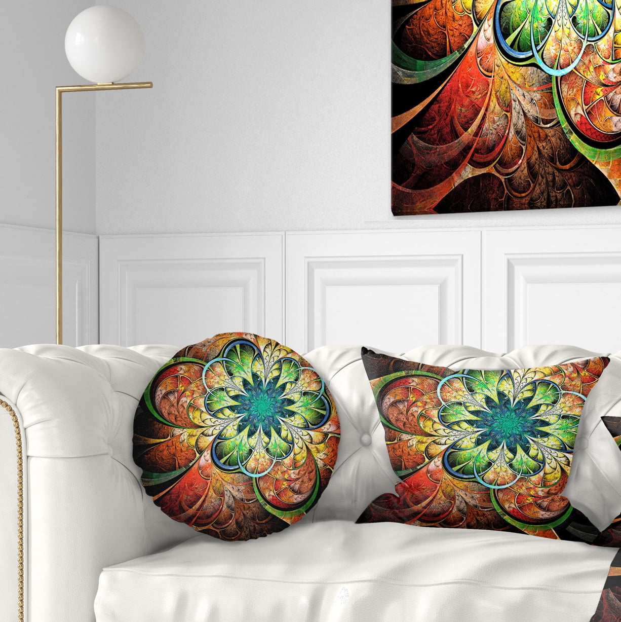 Designart Colorful Fractal Flower Pattern - Floral Throw Pillow - 12x20