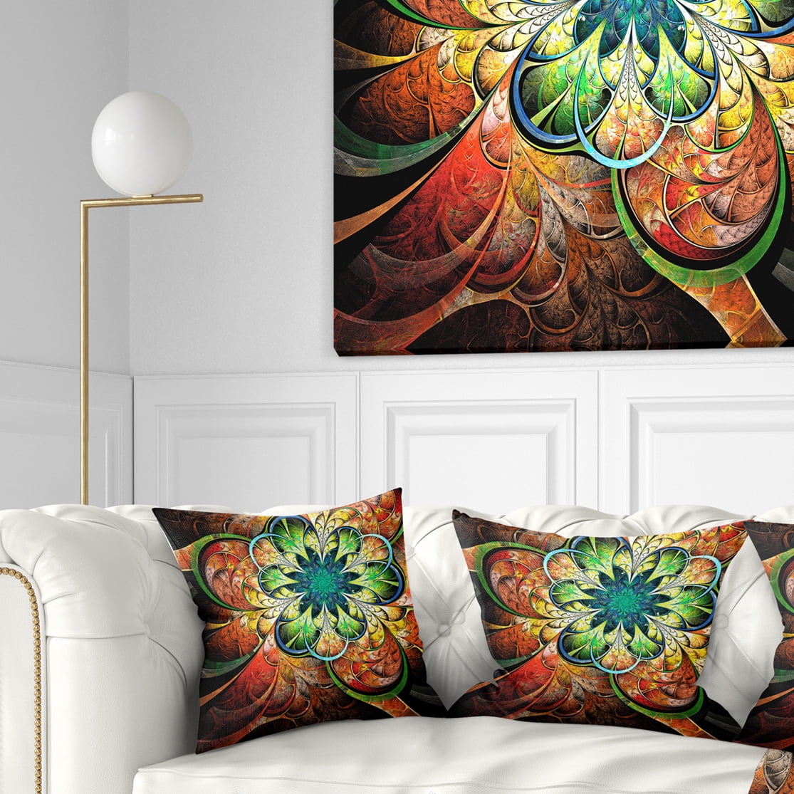 Designart Colorful Fractal Flower Pattern - Floral Throw Pillow - 18x18