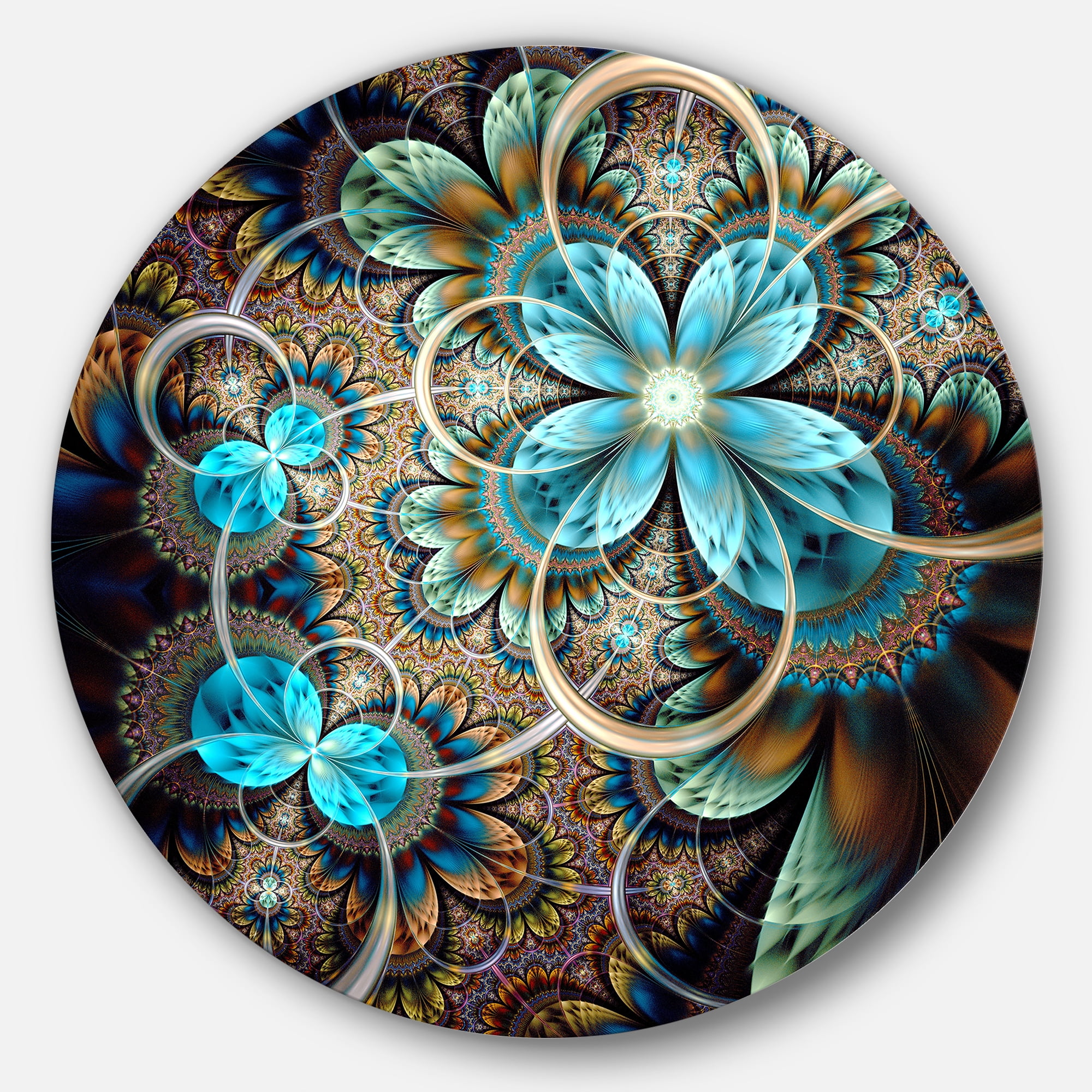 Designart 'Colorful Fractal Flowers with Blue Shade' Metal Wall Art