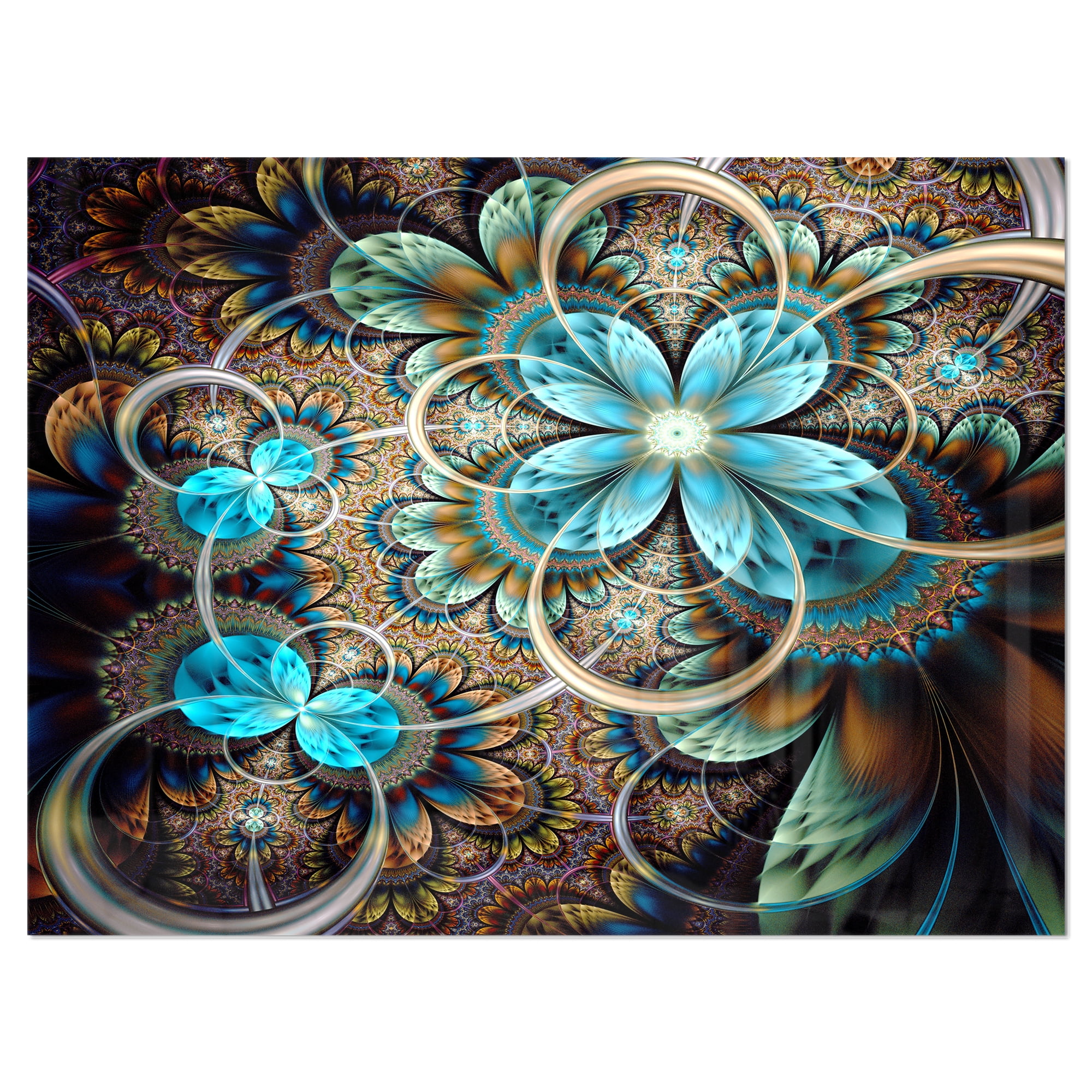 Designart 'Colorful Fractal Flowers with Blue Shade' Metal Wall Art