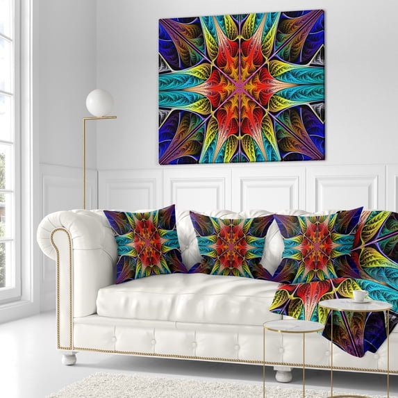 Designart Colorful Fractal Stained Glass - Abstract Throw Pillow - 18x18