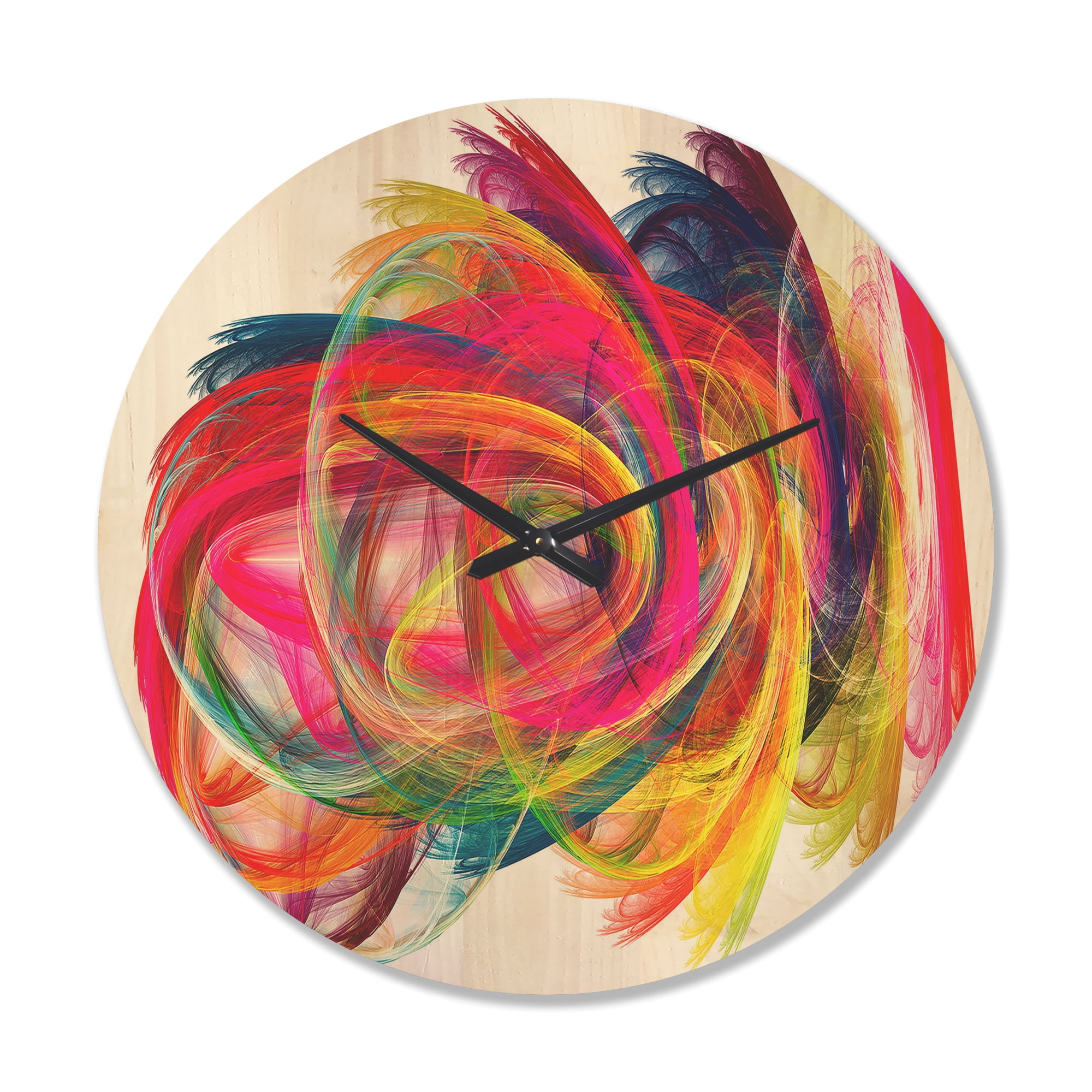 Designart 'Colorful Fractal Thick Strokes ' Modern Wood Wall Clock