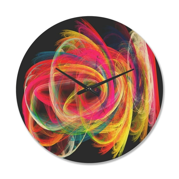 Designart 'Colorful Fractal Thick Strokes in Black ' Modern Wood Wall Clock