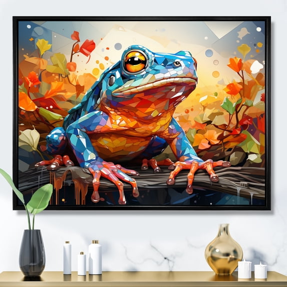 Designart "Colorful Frog euphony II" Animals Floater Framed Wall Art Print