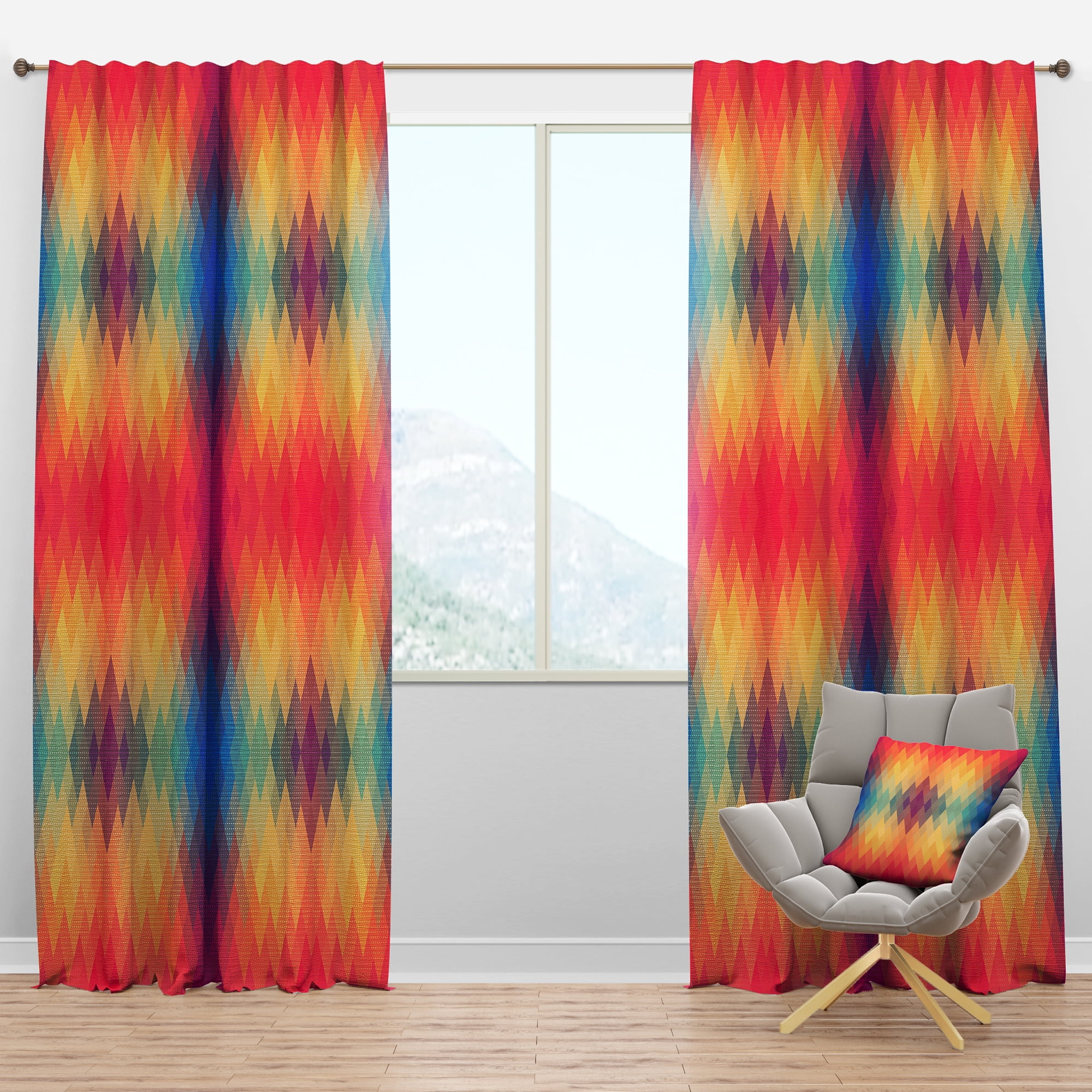 Designart 'Colorful Geometric Diamond Pattern ' Modern Blackout Curtain Panel