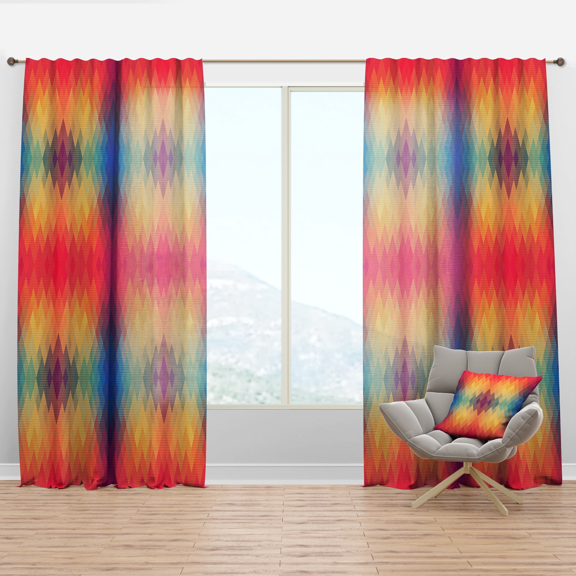 Designart 'Colorful Geometric Diamond Pattern ' Modern Curtain Panel