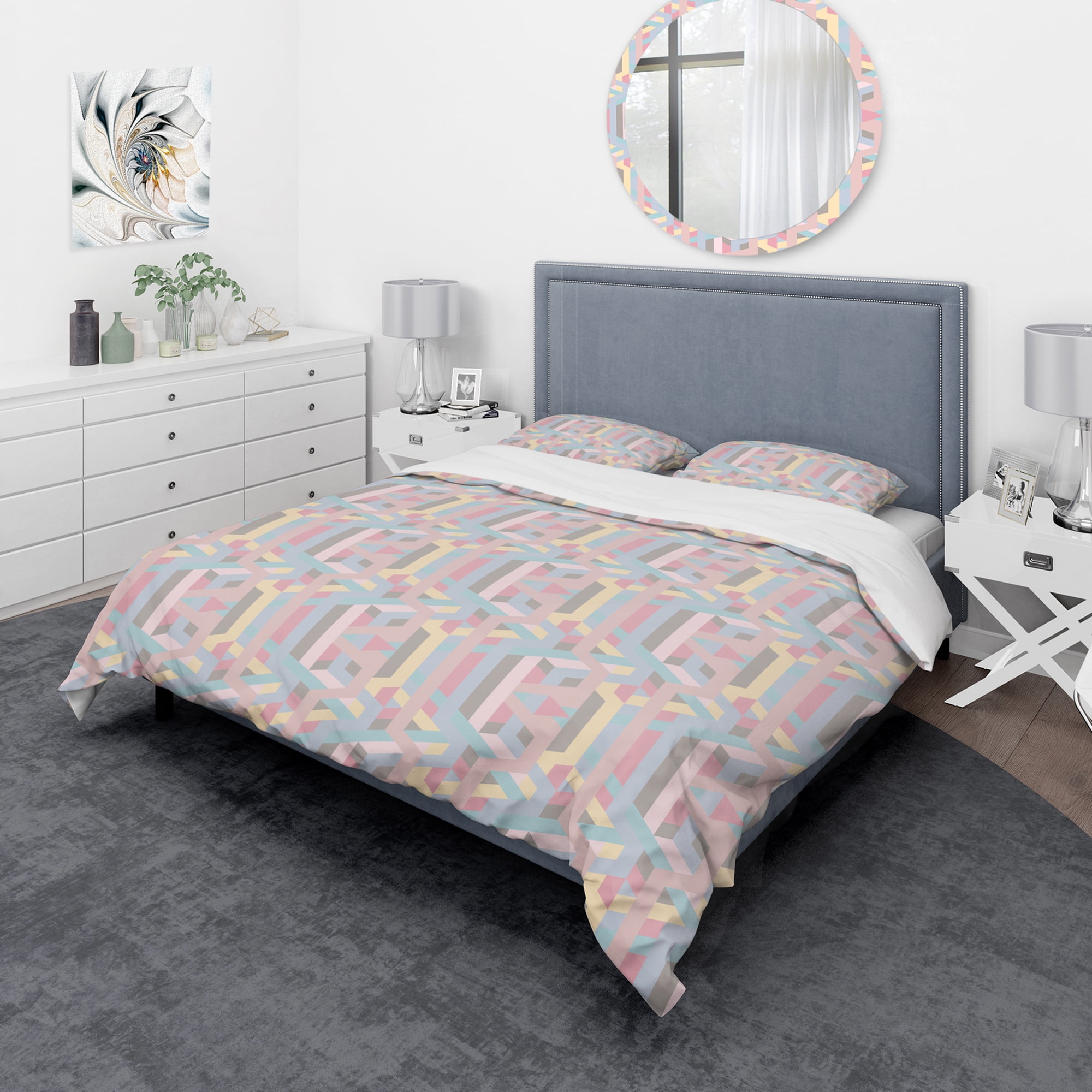 Designart 'Colorful Geometry in Pink, Blue, Yellow and Black' Modern & Contemporary Duvet Cover Set