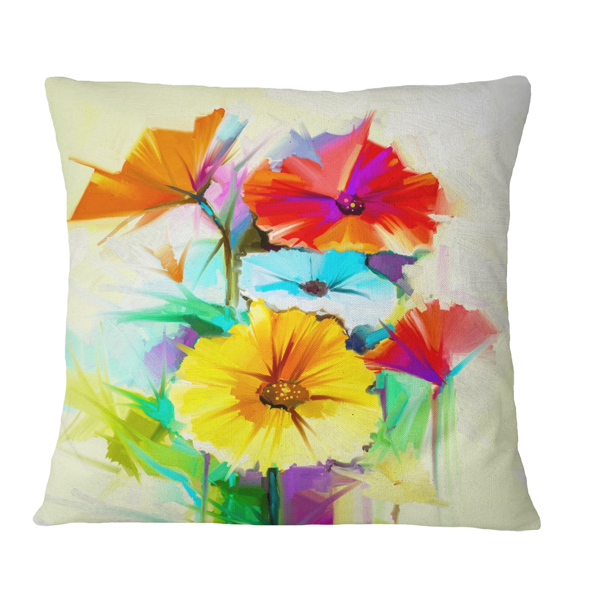 Designart Colorful Gerbera Flower Sketch on White - Floral Throw Pillow - 16x16