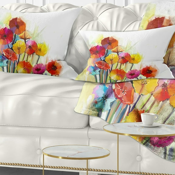 Designart Colorful Gerbera Flowers Watercolor - Floral Throw Pillow - 12x20