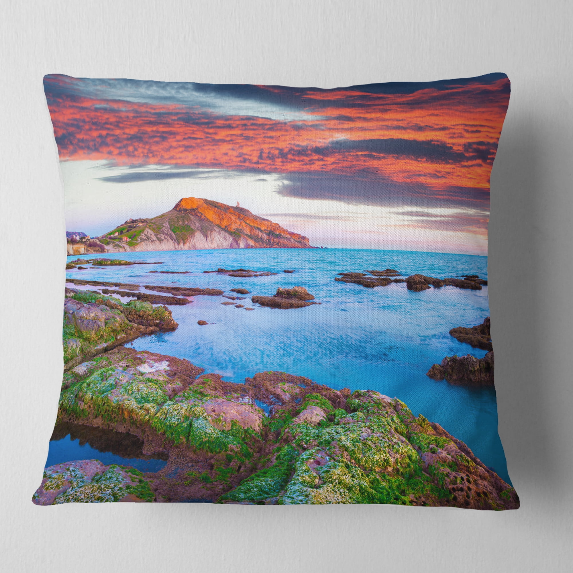 Designart Colorful Giollonardo Beach Sunset - Modern Seashore Throw Pillow - 16x16