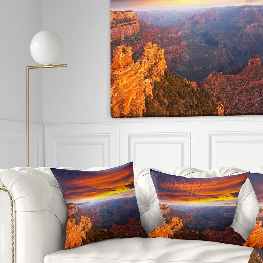Designart Colorful Grand Canyon At Sunset - Landscape Printed Throw Pillow - 16x16