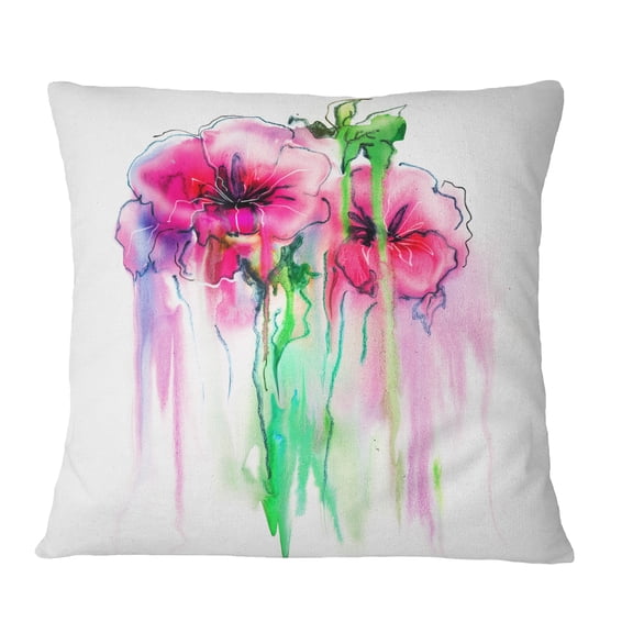 Designart Colorful Hand Drawn Red Flowers - Floral Throw Pillow - 16x16