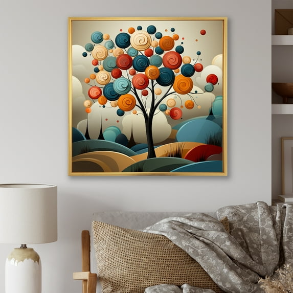 Designart "Colorful Harmony of American Basswood Trees IV" Landscapes Framed Wall Art - Country Colorful Tree Hallway Framed Wall Art Decor