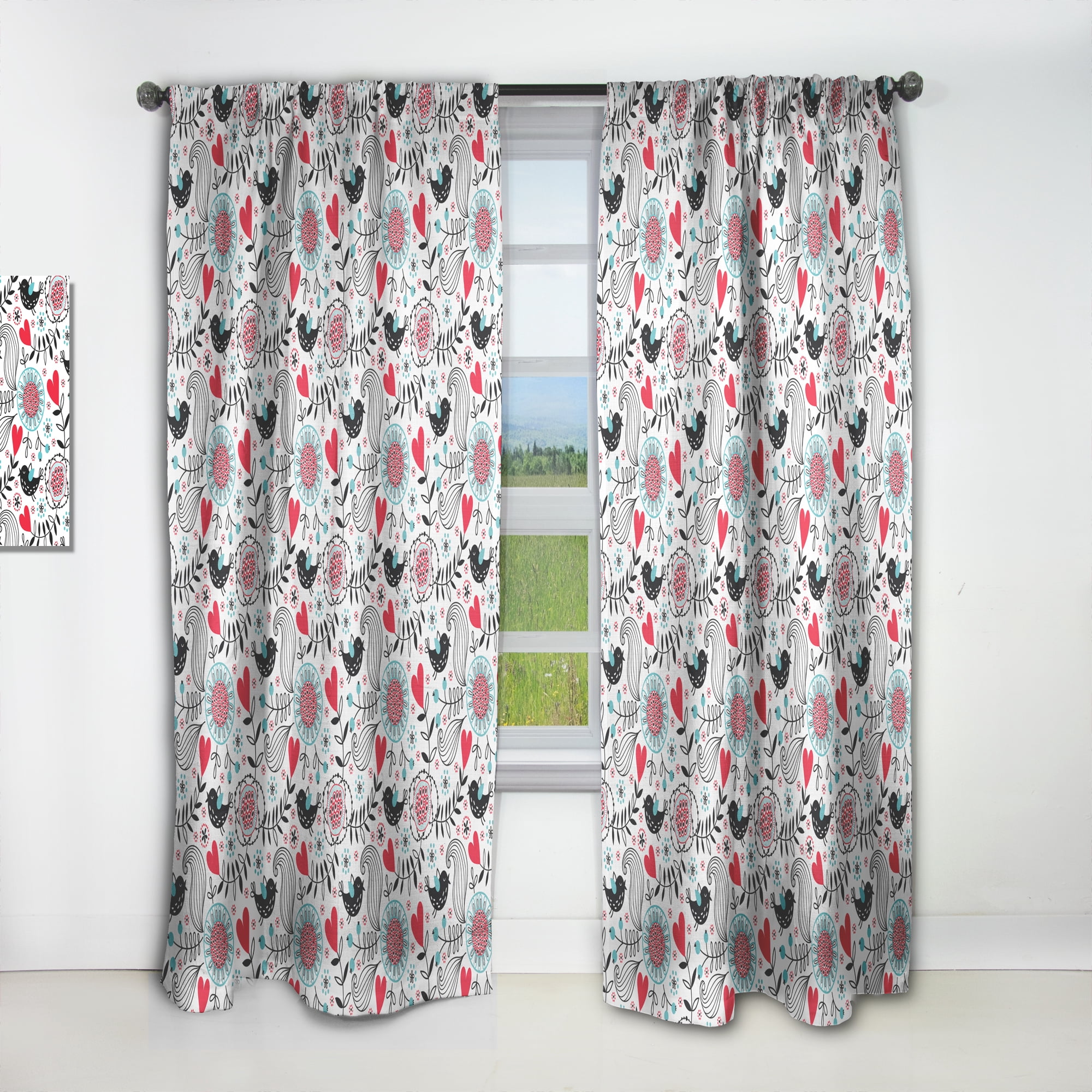 Designart 'Colorful Heart and Floral Pattern II' Traditional Curtain Panel