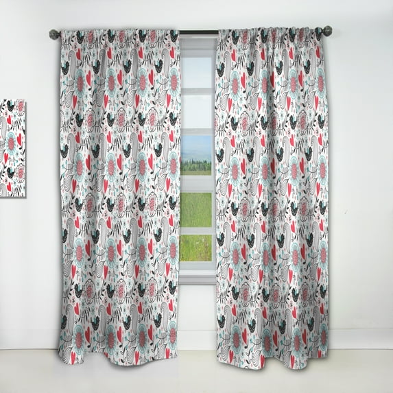 Designart 'Colorful Heart and Floral Pattern II' Traditional Curtain Panel