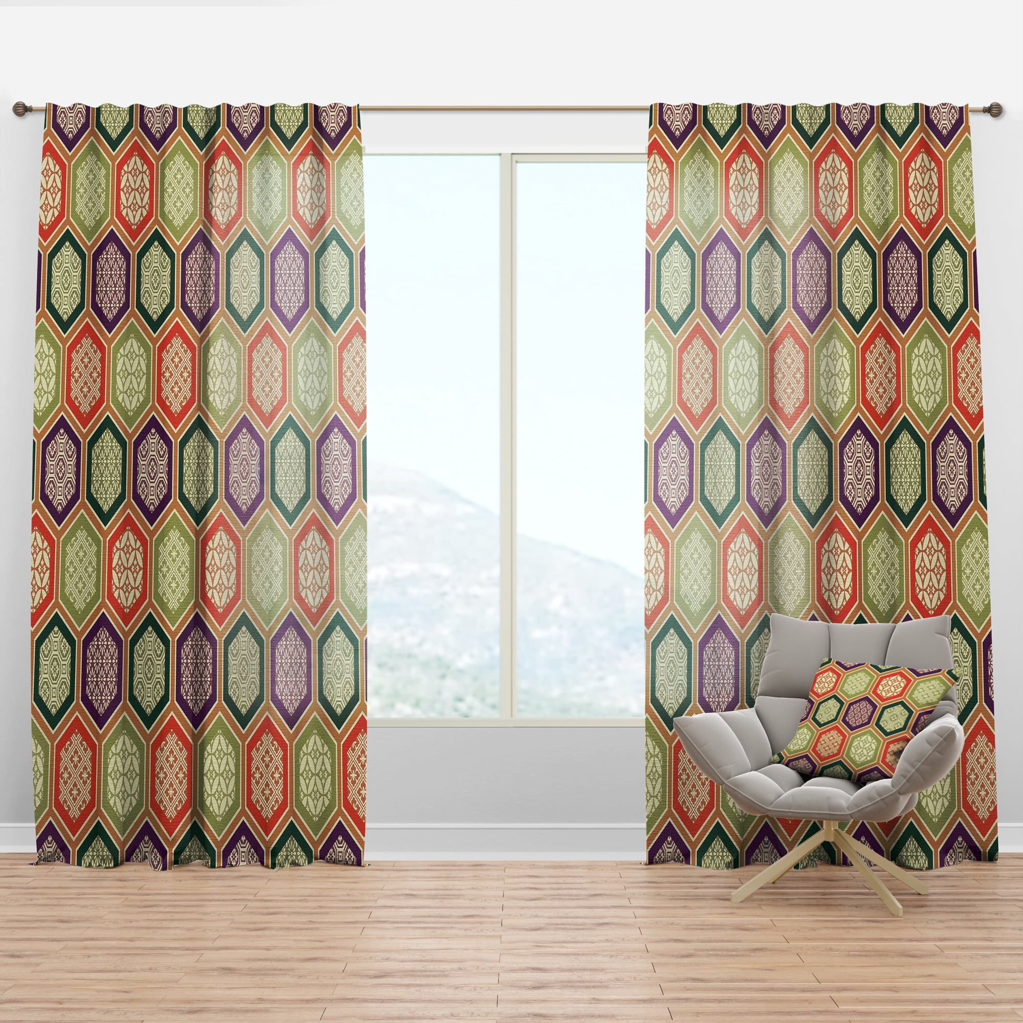 Designart 'Colorful Honeycomb Pattern III' Modern & Contemporary Curtain Panel