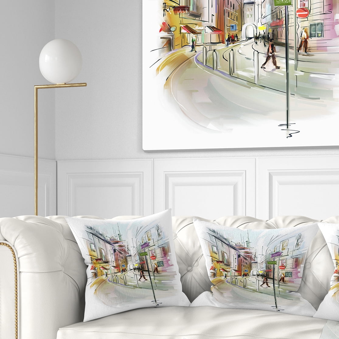 Designart Colorful Illustration of City - Cityscape Throw Pillow - 16x16
