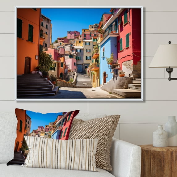 Designart "Colorful Italy Cinque Terre euphony II" Italy Floater Framed Wall Art Living Room
