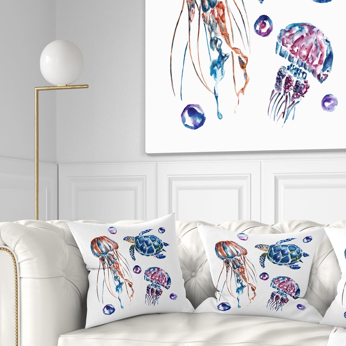 Designart Colorful Jellyfish and Turtles - Animal Throw Pillow - 18x18