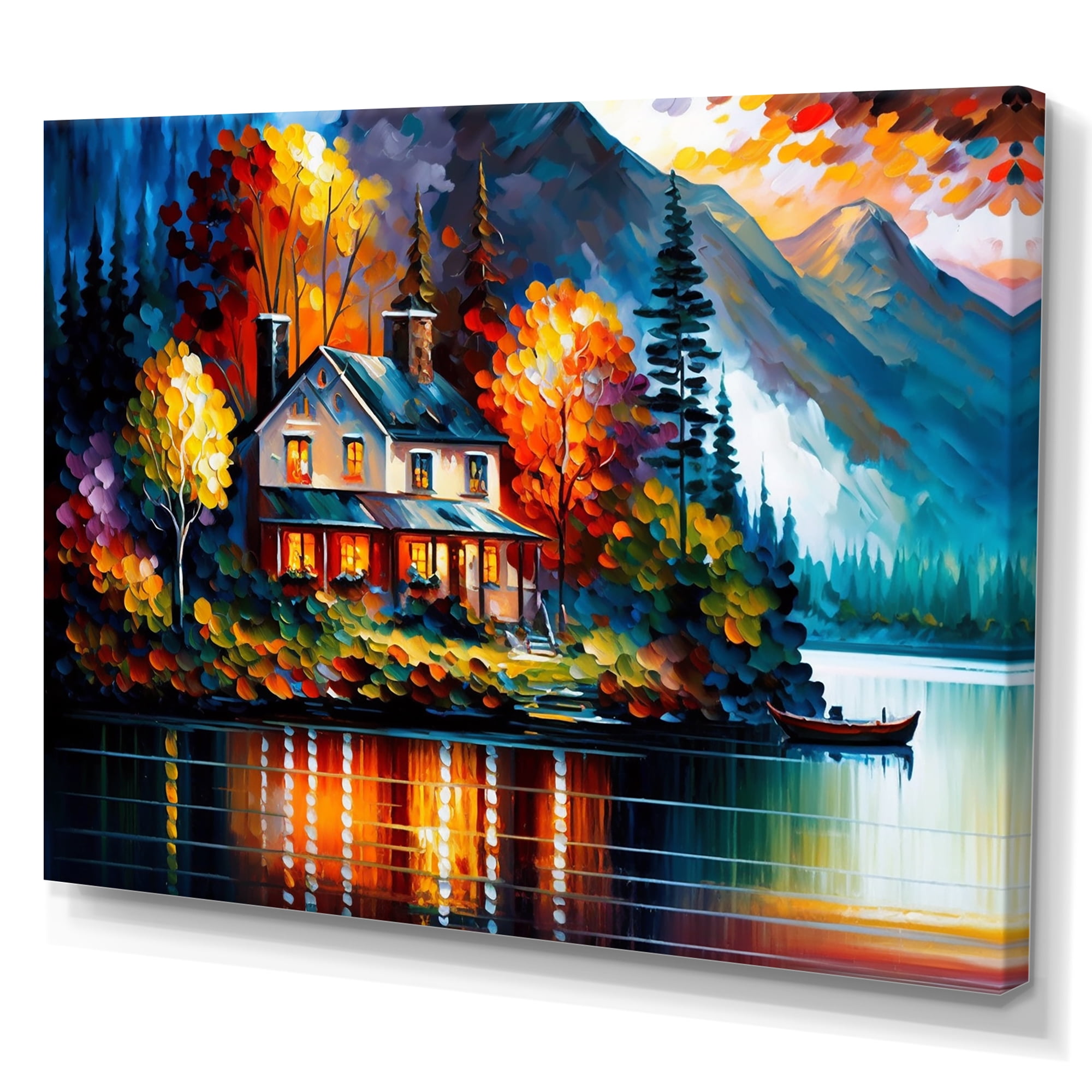 Designart Colorful Lakehouse By The Lake V Canvas Wall Art