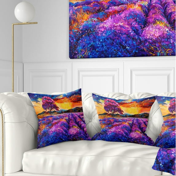 Designart Colorful Lavender Fields - Photography Throw Pillow - 16x16