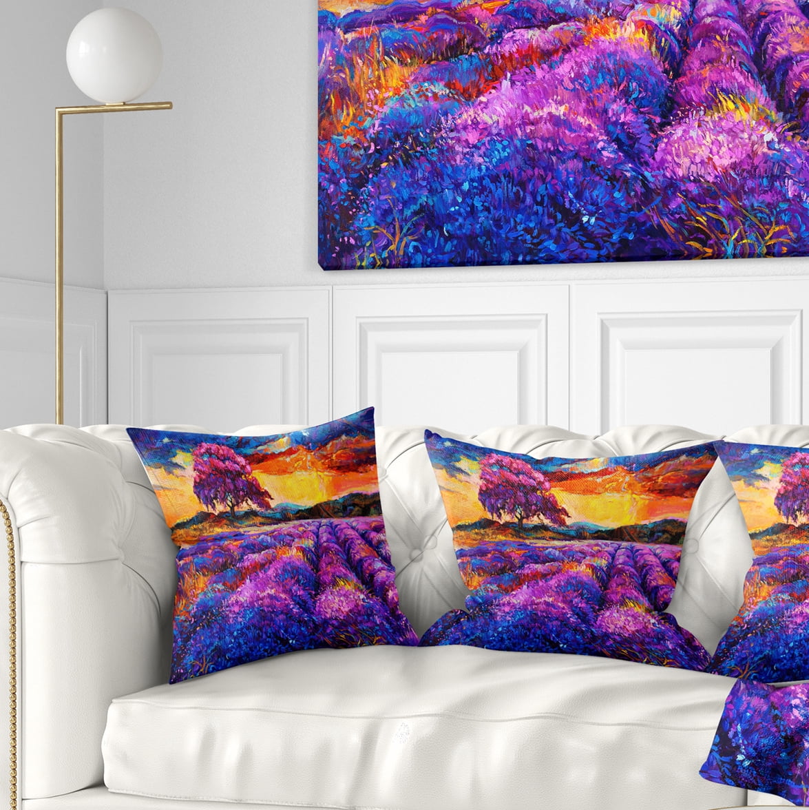 Designart Colorful Lavender Fields - Photography Throw Pillow - 18x18