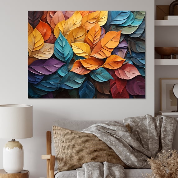 Designart "Colorful Leaves composition I" Modern Canvas Art Print