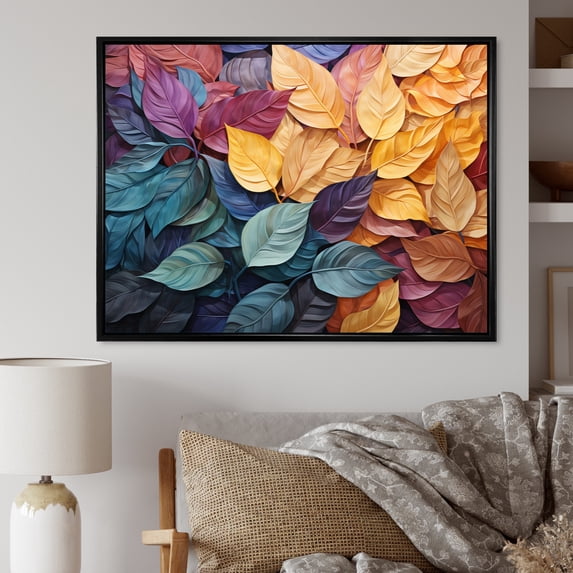 Designart "Colorful Leaves composition II" Modern Floater Framed Wall Art Print