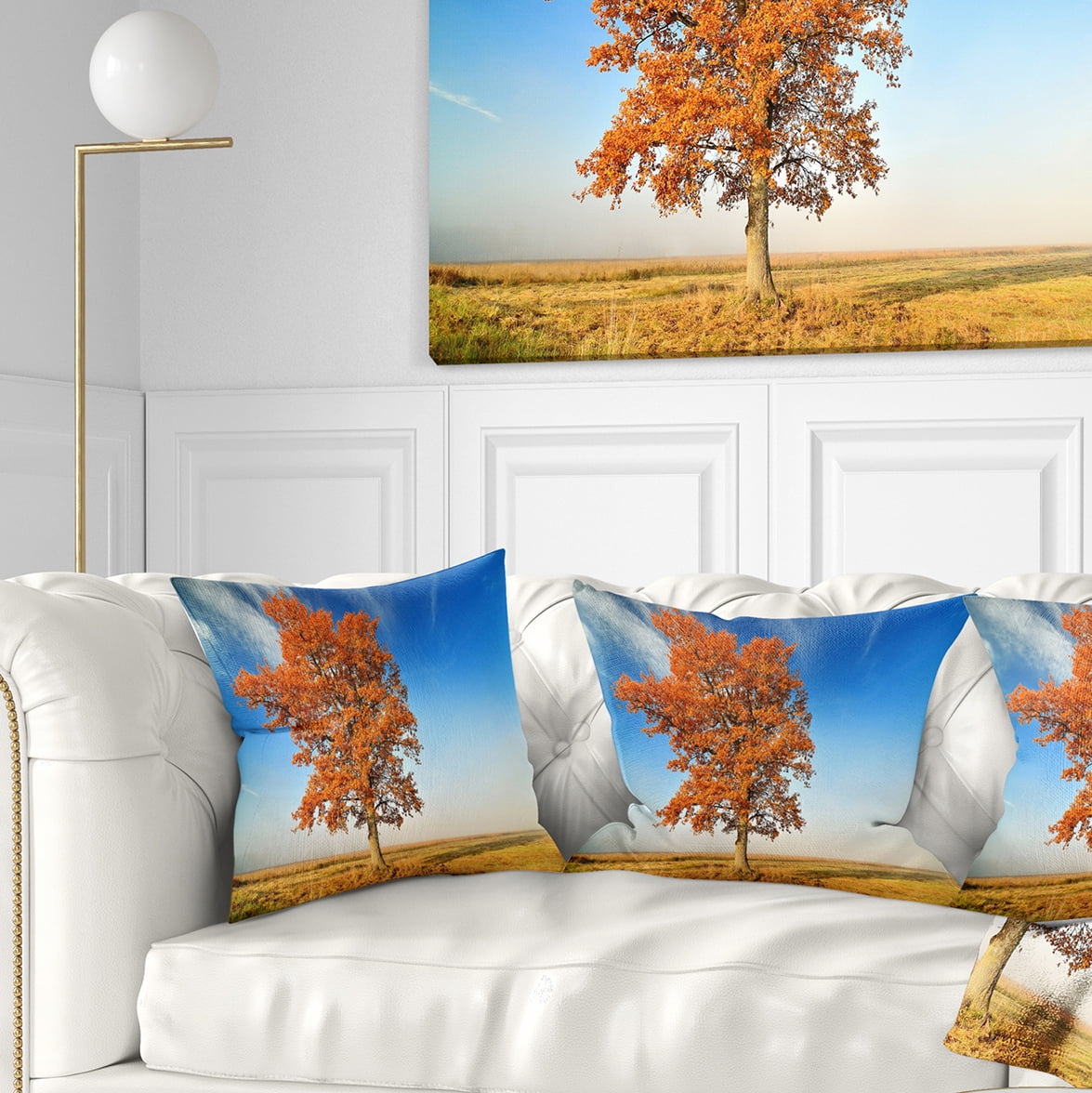Designart Colorful Lonely Fall Tree - Landscape Photo Throw Pillow - 16x16