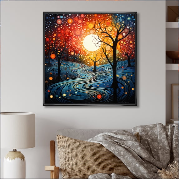 Designart "Colorful Meditation Transcendence Painting Dot II" Abstract Floater Framed Wall Art Print