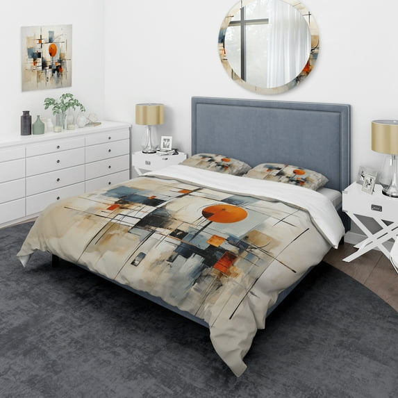 Designart "Colorful Mid Century Abstract gracefulness I" Mid-Century Bedding Covert Set - Abstract Midcentury Multi-Color Abstract Bed Set With 1 Sham