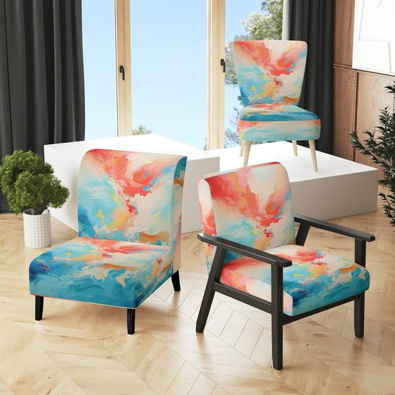 Designart "Colorful Mid Century Energetic Eruptions II" Upholstered Abstract Accent Chair and Mid-Century Modern Arm Chair - Multiple Color & Pattern