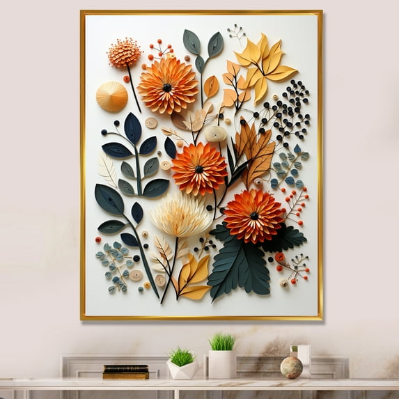 Designart "Colorful Mid Century Midcentury botanics II" Abstract Floater Framed Canvas Print
